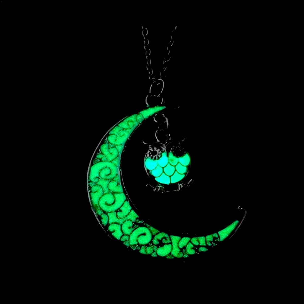 Alloy glow in the dark owl moon necklace. 18" chain and lobster claw hook. New